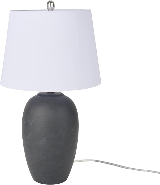 Nourison Home 23" Black Vintage Distressed Ceramic Pot Table Lamp for Bedroom, Living Room, End