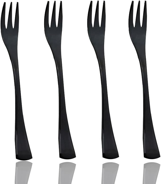 JASHII 18/10 Stainless Steel 4 Piece Mirror Polished Black Cake Fork Pie Fork Black Server Utensil