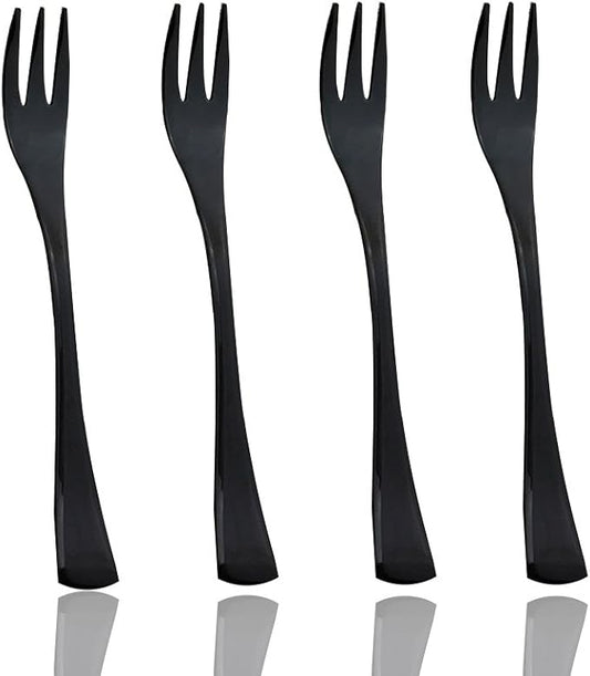 JASHII 18/10 Stainless Steel 4 Piece Mirror Polished Black Cake Fork Pie Fork Black Server Utensil