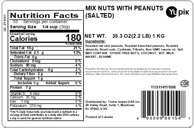 Yupik Salted Mix Nuts, 2.2 lb (35.2 oz), A Blend of Peanuts, Almonds, Hazelnuts, Brazil Nuts &