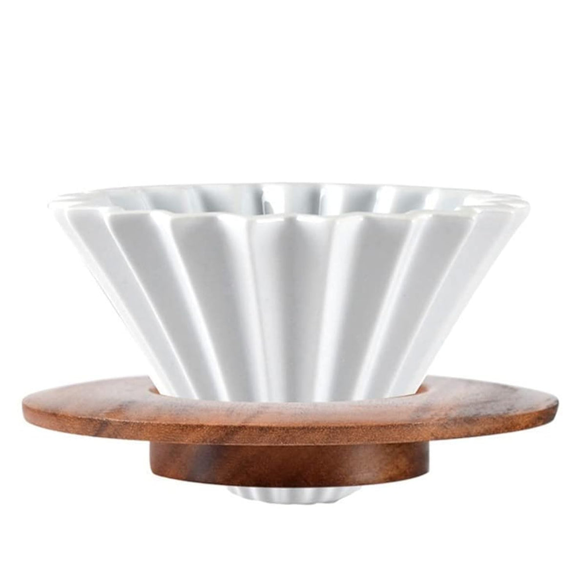 Goodening Ceramic Coffee Dripper Pour Over Coffee Maker with Wood Stand Elegant Flower Shape Filter
