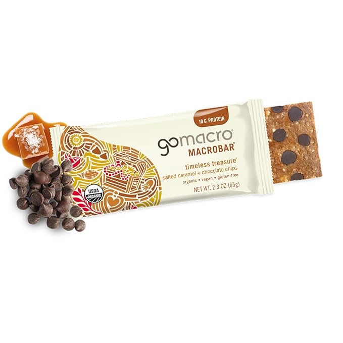 GoMacro MacroBar Organic Vegan Protein Bars - Salted Caramel + Chocolate Chips (2.3 Ounce Bars, 12
