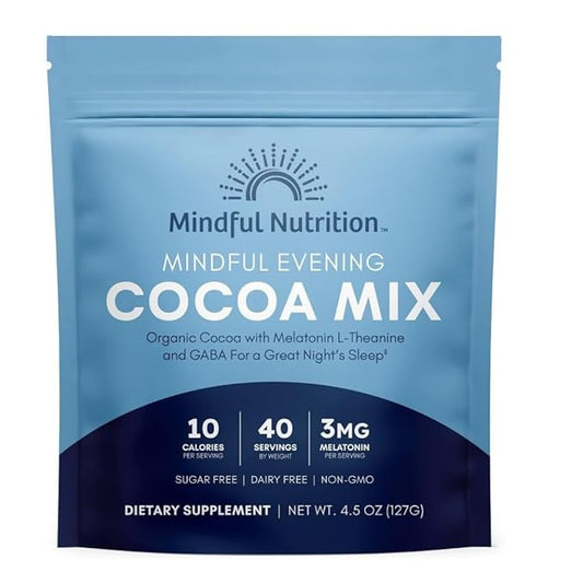 Mindful Evening Sugar Free Cocoa Mix Natural Sleep Aid, 40 Servings, Melatonin 3mg, L-Theanine