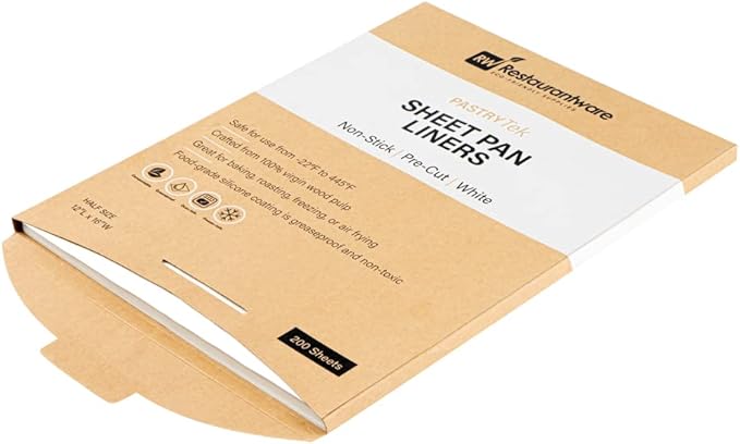 Restaurantware Pastry Tek 12 x 16 Inch Parchment Paper Sheets 200 Greaseproof Baking Sheets For Oven - Pre-Cut Double-Sided Silicone Coating White Paper Nonstick Baking Sheets Half-Size