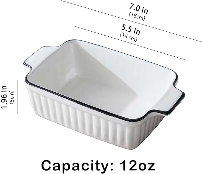 Ceramic Casserole Dish Set with Handles Sets of 4 - Oven, Microwave & Dishwasher Safe 12OZ