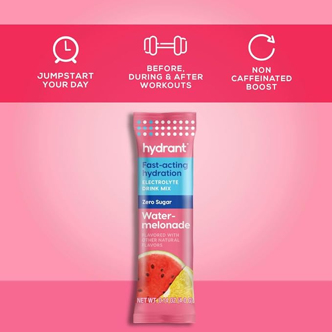 Hydrant Hydrate No Added Sugar, Individual Hydration Electrolyte Powder Stick Packets with Zero