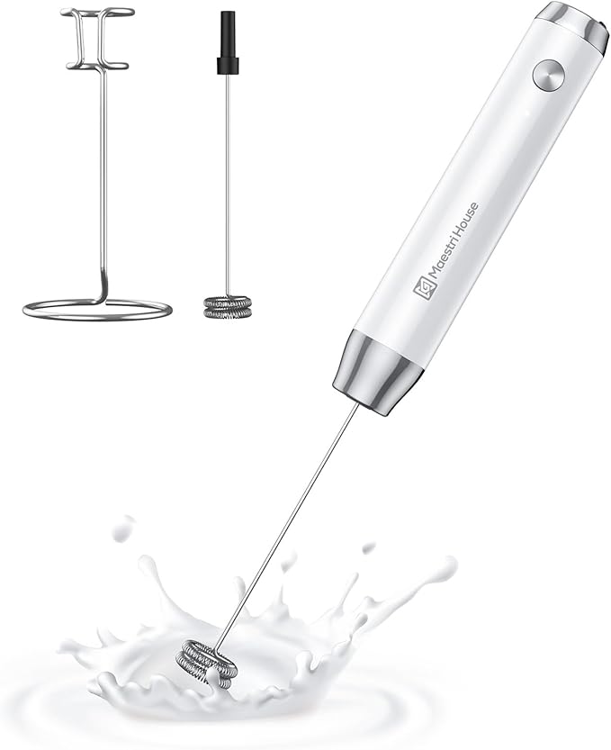 Maestri House Rechargeable Milk Frother with Stand, LunaFro Handheld Electric Foam Maker Waterproof