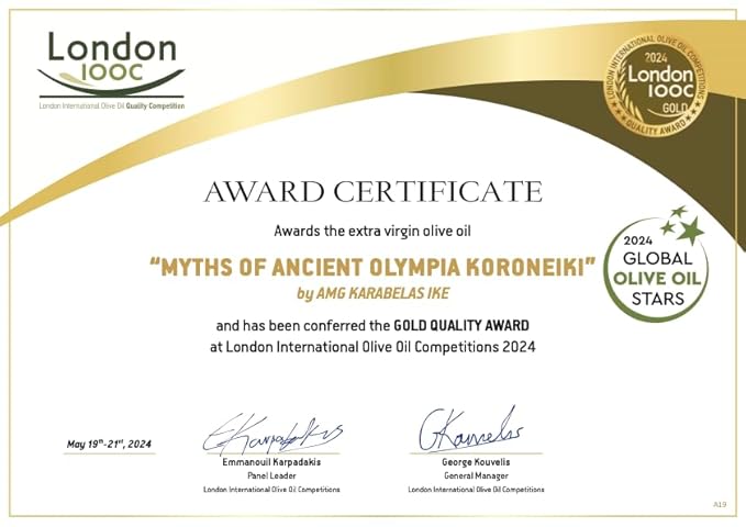 OLYMYTHOS Koroneiki Robust Extra Virgin Olive Oil - Polyphenol Rich (637 MG/KG) - World's Best Gold