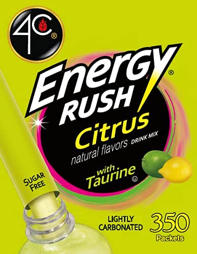 4C Powder Energy Rush Stix, Energy Rush - Citrus 350 Count, Bulk Buy, Singles Stix, On the Go