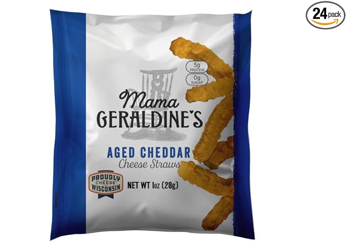 Mama Geraldine's - Aged Cheddar Cheese Straws - 1 Ounce Bag, 24 Pack - Crisps, Chips, Gourmet Baked