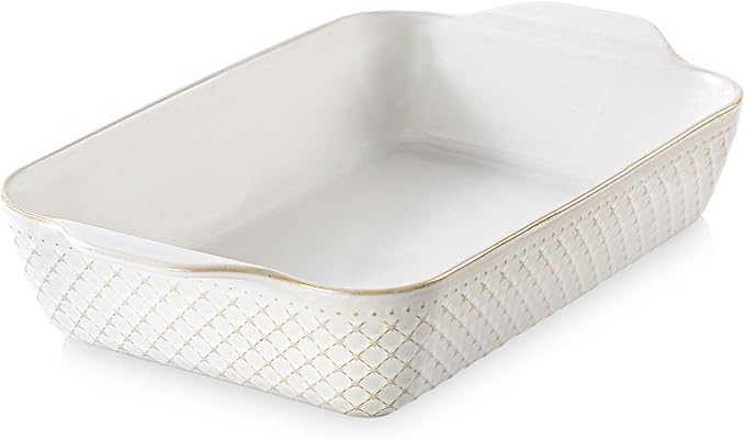 DOWAN 9x13 Deep Lasagna Baking Dish, Ceramic Casserole Dish for Oven, 4 Quarts Embossed Baking Pan