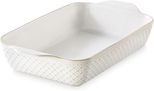 DOWAN 9x13 Deep Lasagna Baking Dish, Ceramic Casserole Dish for Oven, 4 Quarts Embossed Baking Pan