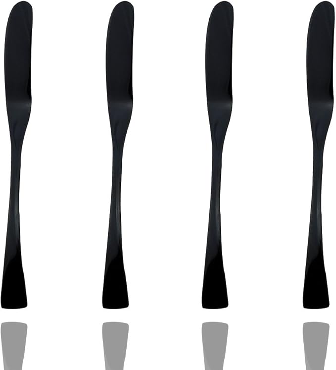 JASHII 18/10 Stainless Steel 4 Piece Mirror Polished Black Butter Knife Bagels Cheese Knife Black