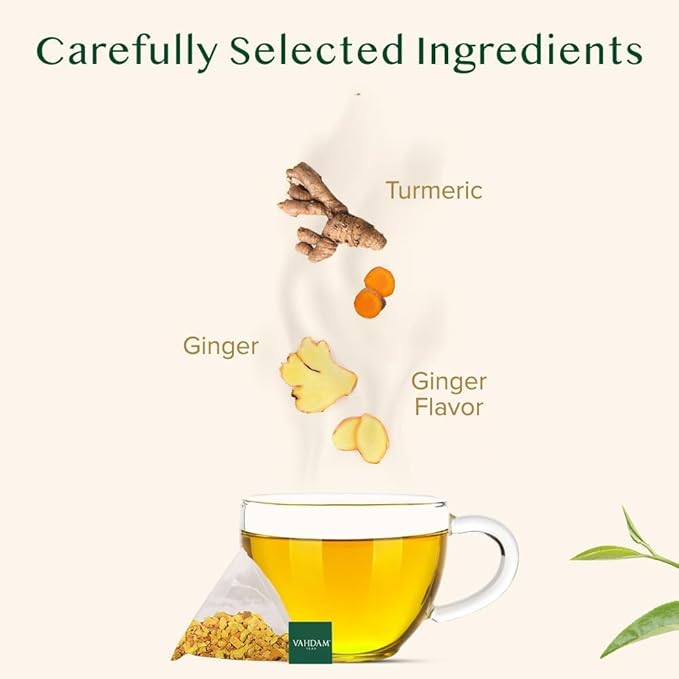 VAHDAM, Turmeric Ginger Herbal Tea Bags (30 Pyramid Tea Bags) Caffeine Free, Non GMO, Gluten Free |