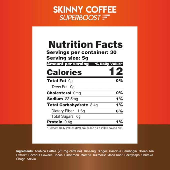 Skinny Coffee Super Boost Weight Loss Coffee, Belly Fat Burner for Women & Men, Sugar-Free, Keto