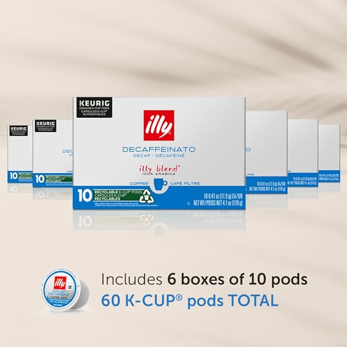 Illy Coffee K Cups - Pods For Keurig Machines – Classico Decaf Roast – Notes of Caramel - Mild