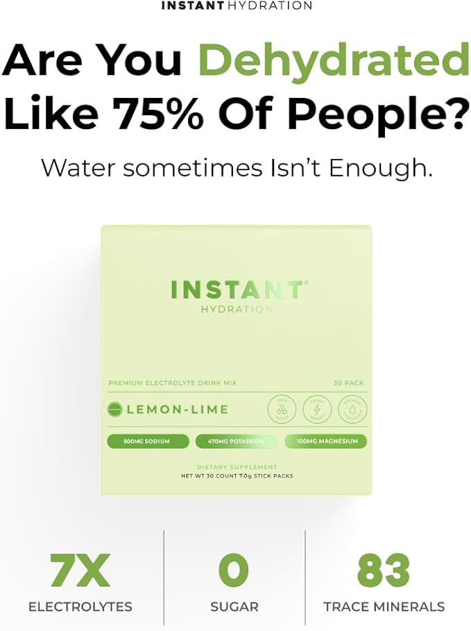 Instant Hydration Electrolytes Powder Packets - Lemon Lime Drink Mix - Zero Sugar - Keto, Vegan