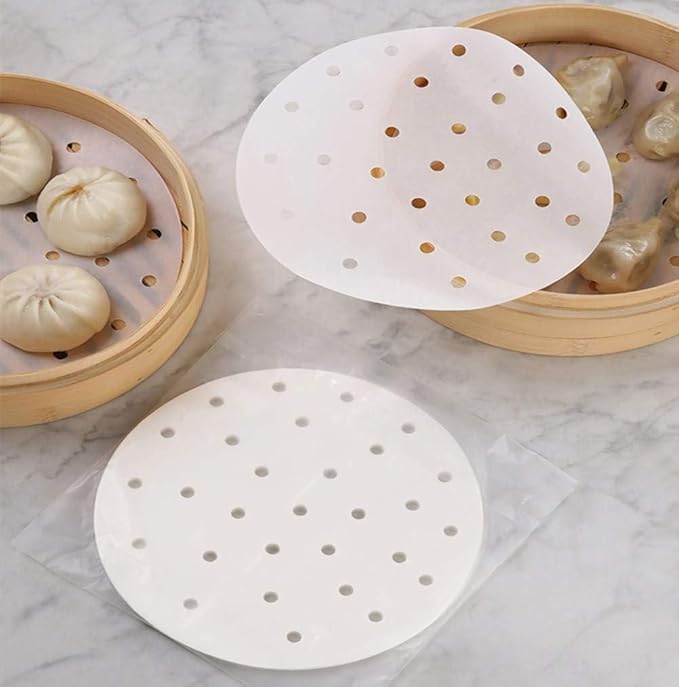 100pcs Air Fryer Liners, 10 inches Bamboo Steamer Liners, Premium Perforated Parchment Steaming