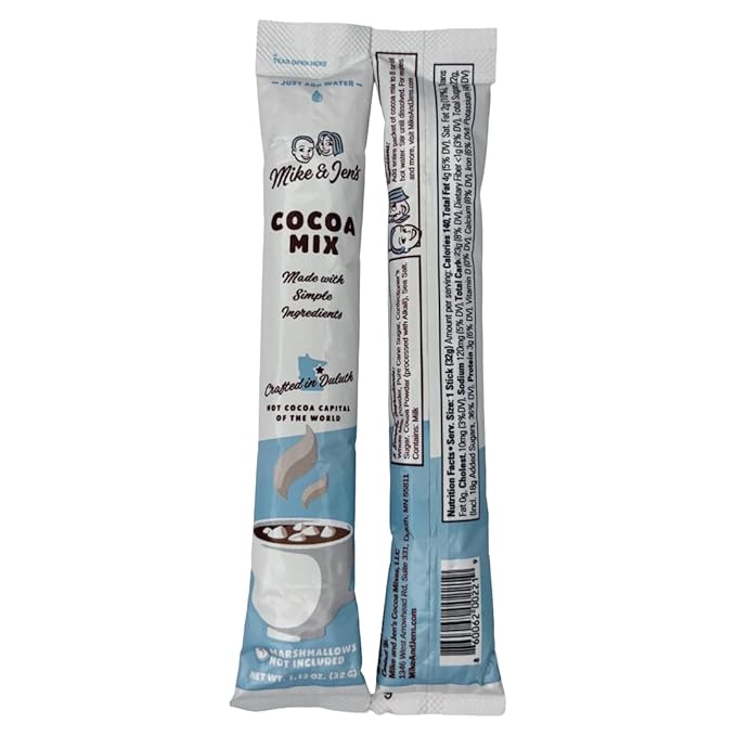 Mike & Jen's Hot Cocoa Mix Single Serve Sticks. 5 Simple Ingredients. 12 Servings