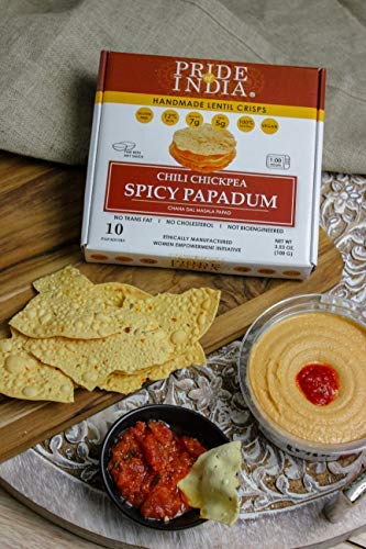 Pride Of India - Spicy Chickpea Masala Papadum Lentil Crisp, Pack of 6-10 count Box (3.53oz