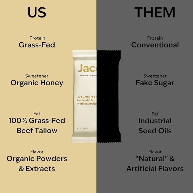 Jacob Bar, Protein Bars, Vanilla (9 Bars Total) - 20g Grass-Fed Protein, No Seed Oils, Nothing