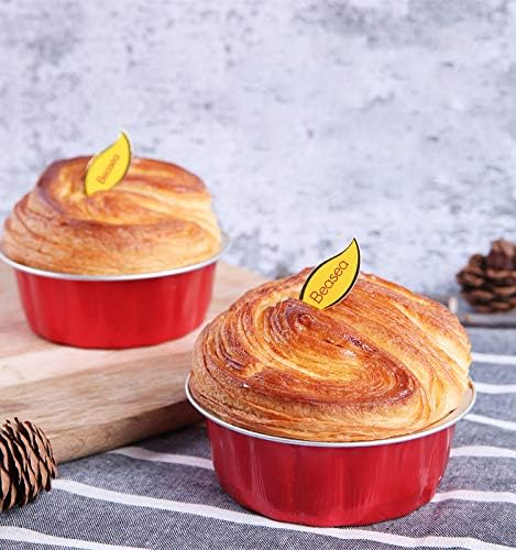 Beasea 8oz Disposable Ramekins, 100 Pack Aluminum Foil Cups with Lids, Baking Ramekin Cup Souffle