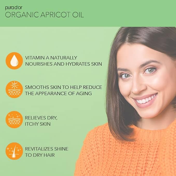 PURA D'OR 16 Oz ORGANIC Apricot Kernel Oil - 100% Pure & Natural USDA Certified Cold Pressed