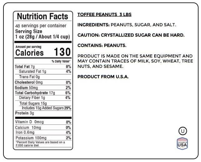 Toffee Peanuts 48 oz Resealable Bulk Bag - Premium Roasted & Sweetened Nuts, Perfect for Snacking
