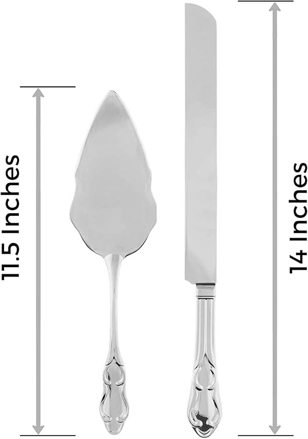 Ella Celebration Cake Knife & Server Set, Silver Wedding Cake Cutting Set, Anniversary Cake Cutter