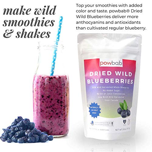 powbab Dried Wild Blueberries. 100% Whole Dried Blueberries No Sugar Added. No Sunflower Oil, No