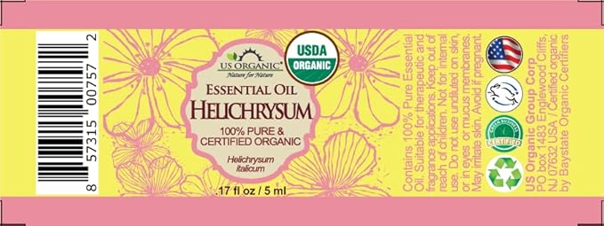 US Organic Helichrysum Essential Oil, USDA Certified Organic, Steam Distilled, Sourced from The