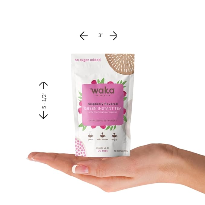 Waka Instant Green Tea Mix, Raspberry Flavored - 100% Tea Leaves, No Additives, Unsweetened
