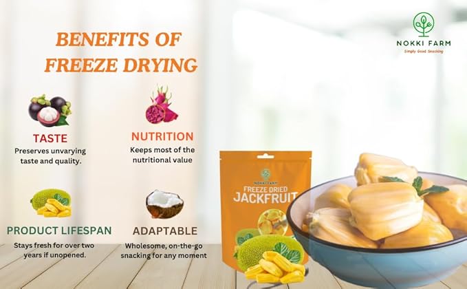 NOKKI FARM Freeze Dried Jackfruit - Healthy & Exotic Tropical Superfood Snacks, No Added Sugar or