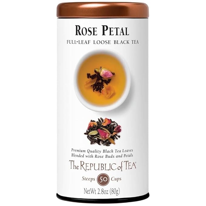 The Republic of Tea - Rose Petal Full-Leaf Loose Black Tea, 2.8 Oz Tin | Steeps 50 Cups |