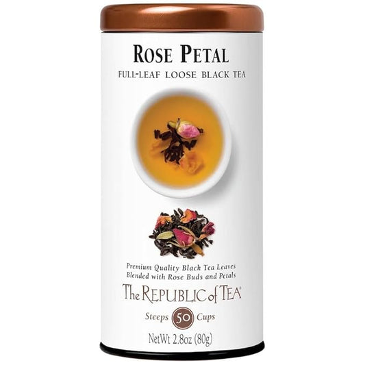 The Republic of Tea - Rose Petal Full-Leaf Loose Black Tea, 2.8 Oz Tin | Steeps 50 Cups |