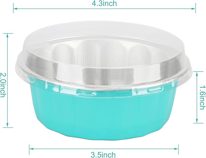 Beasea 8 oz 50 Pack Disposable Ramekins with Lids, Aluminum Cups for Baking Elegant Blue Aluminum