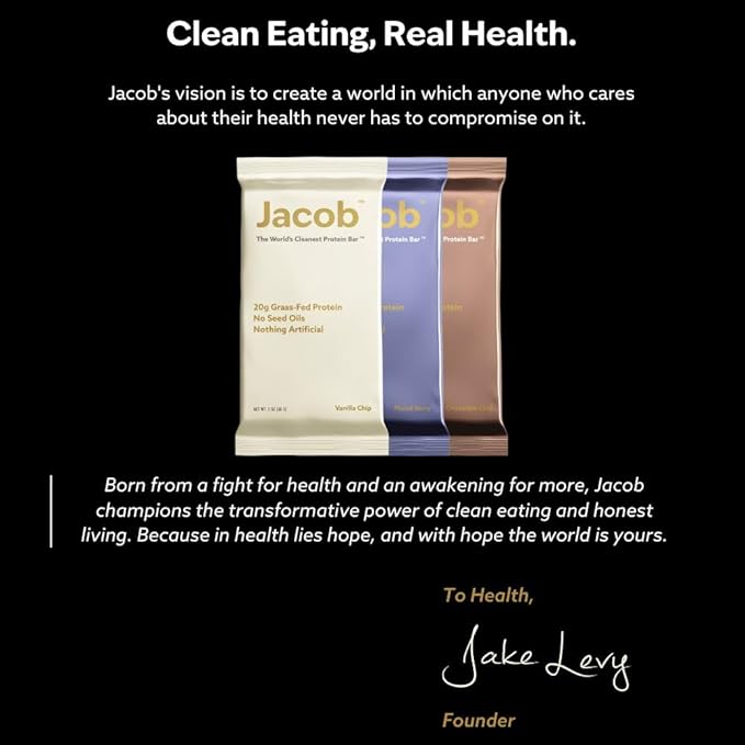 Jacob Bar, Protein Bars, Vanilla (9 Bars Total) - 20g Grass-Fed Protein, No Seed Oils, Nothing