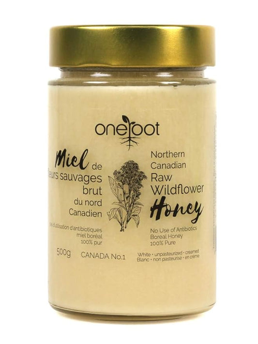 Oneroot 100% Canadian Flower Honey - Honey Wildflower Unfiltered, Unheated & Creamed, Nutrient Rich