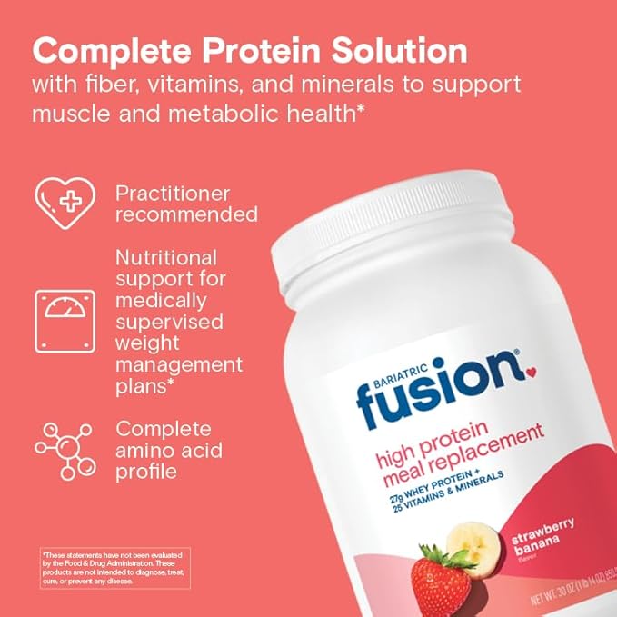 Bariatric Fusion Strawberry Banana Meal Replacement 27g Protein Powder, 21 Serving Tub for