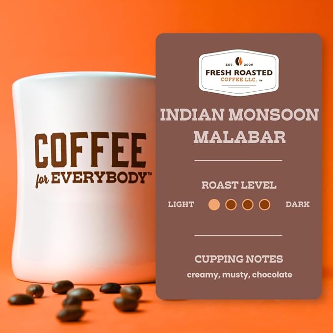 Fresh Roasted Coffee, Indian Monsoon Malabar, 2 lb (32 oz), Light Roast, Kosher, Whole Bean