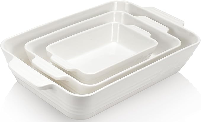 Ceramic Baking Dish Set, 3-Piece Casserole Dishes for Oven, Rectangular Baking Pans, Deep Lasagna