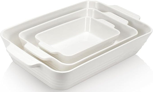 Ceramic Baking Dish Set, 3-Piece Casserole Dishes for Oven, Rectangular Baking Pans, Deep Lasagna