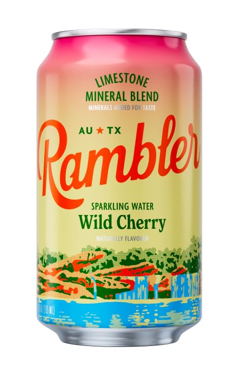 AUTX RAMBLER Sparkling Water, Texas Limestone Mineral Blend, Wild Cherry Flavor, 12-Ounce Cans
