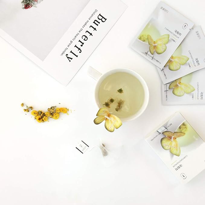 KKOKDAM Korean Tea Gift Set – 6 Flavor Butterfly Tea Bag Sampler – Elegant Box for Tea Lovers