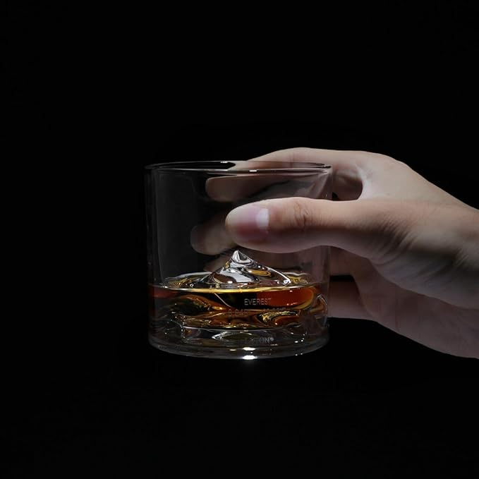 Mount Everest Heavy Crystal Whiskey Glasses Gift Set of 2, Thick Freezable Bourbon Glass 1lb Each