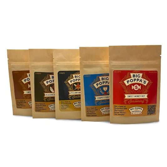 Big Poppa's Pork Sampler Set – Sweet Honey BBQ, Smoky Bacon Jalapeño, Garlic Pepper, Spicy Heat, &