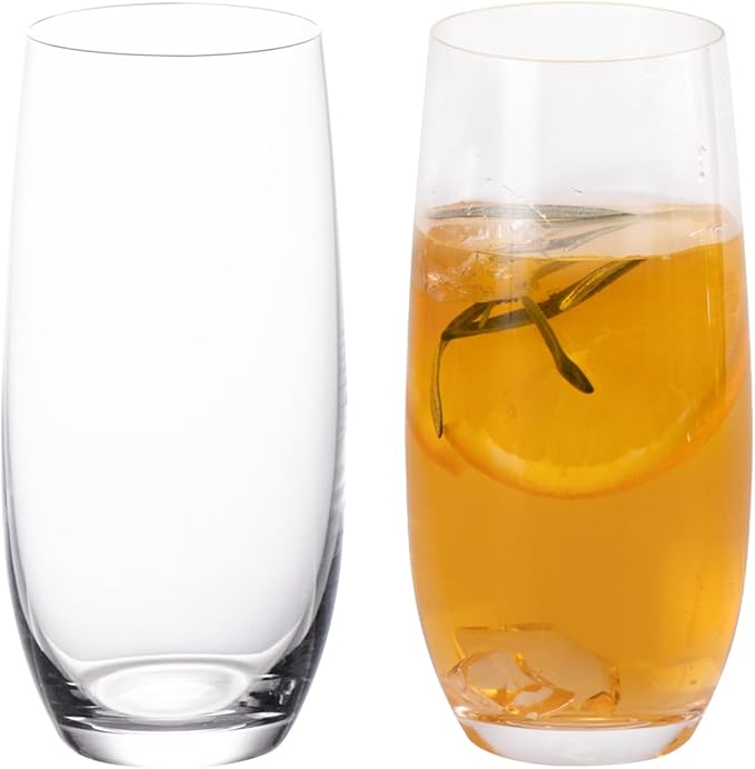 KAMMAK Drinking Glasses Set of 2, 15oz Crystal Water Glasses, Everyday Tall Glass Cups, Highball