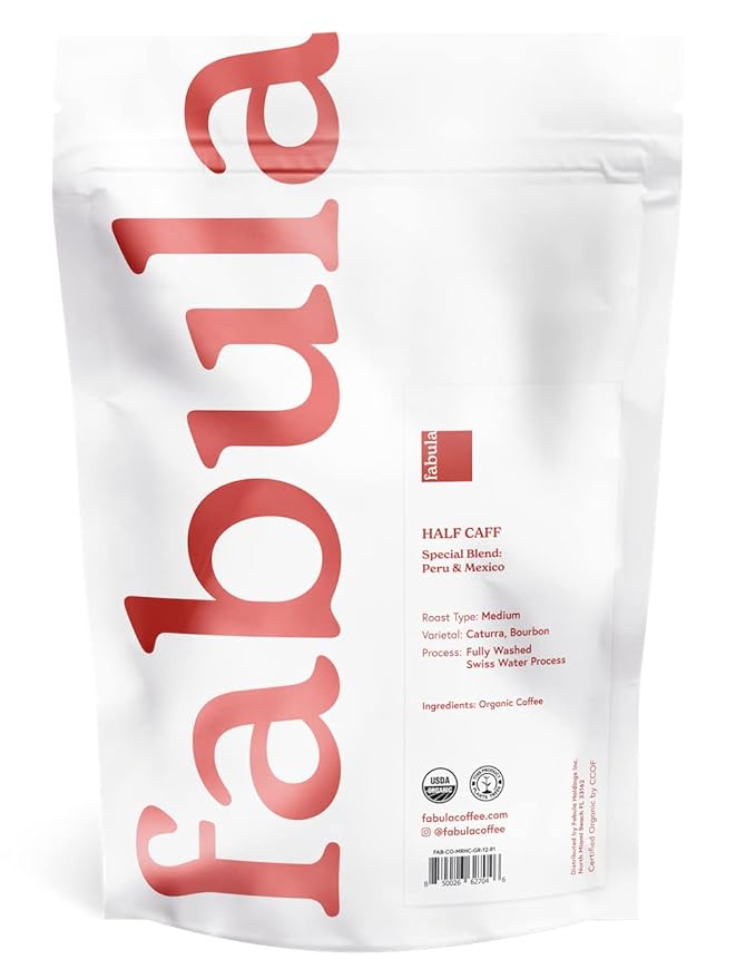 Fabula Coffee Half-Caff Medium Roast Freshly Ground - Organic - Low Acid - Single Origin - Non-GMO