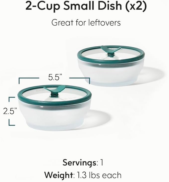 Anyday 2-Pack (2-Cup) Glass Food Storage Set with Glass Lids | Plastic-Free Frosted Meal Prep Bowls