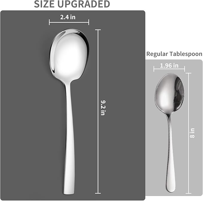 6 Piece Stainless Steel Serving Spoons Set - 6 Large Spoons, 9.2-Inch, Dishwasher Safe, for